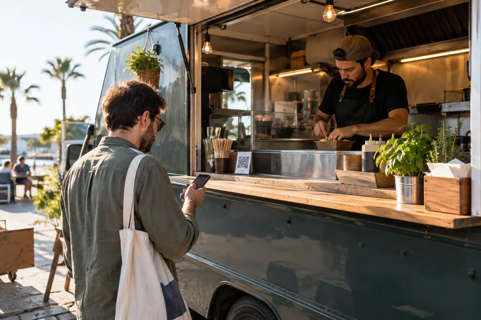 Cliente consultando el menú digital QR de un food truck