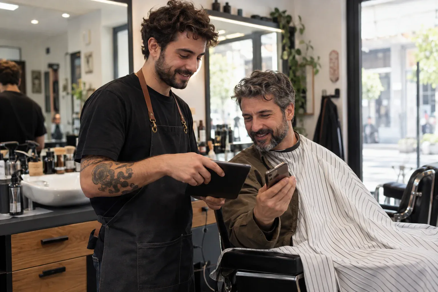 Cliente utilizando una tarjeta digital de sellos en una barbería