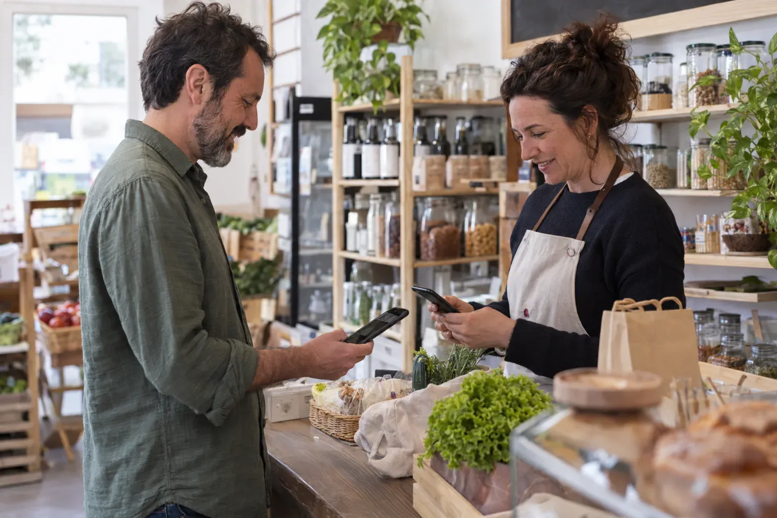 Comerciante validando puntos de fidelidad de un cliente mediante QR