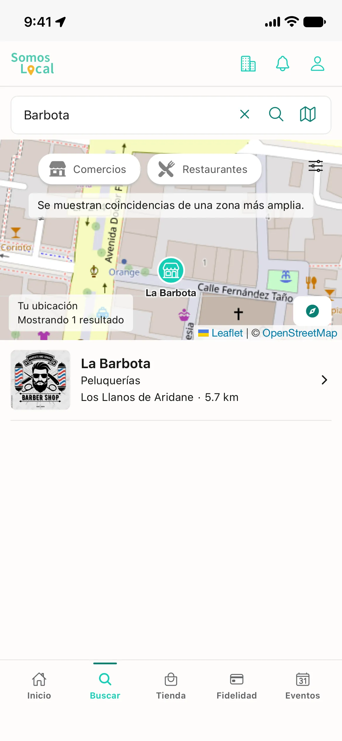 La Barbota encontrada desde el buscador y el mapa de Somos Local