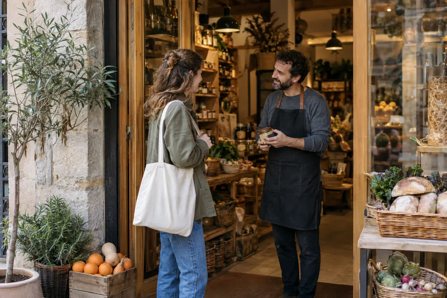 Cliente descubriendo los productos de un pequeño comercio local