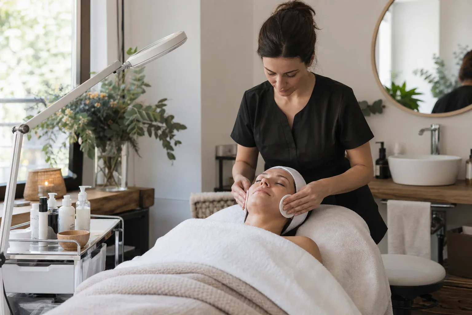 Profesional atendiendo una cita en un centro de estética