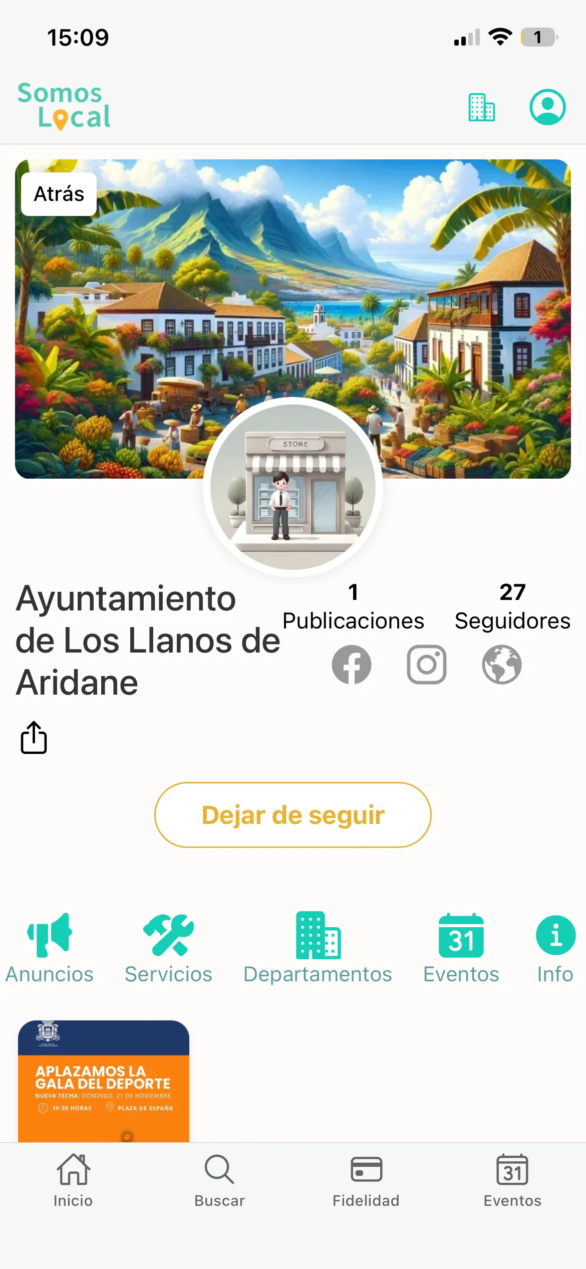 Pantalla de ejemplo de una app municipal para ayuntamientos