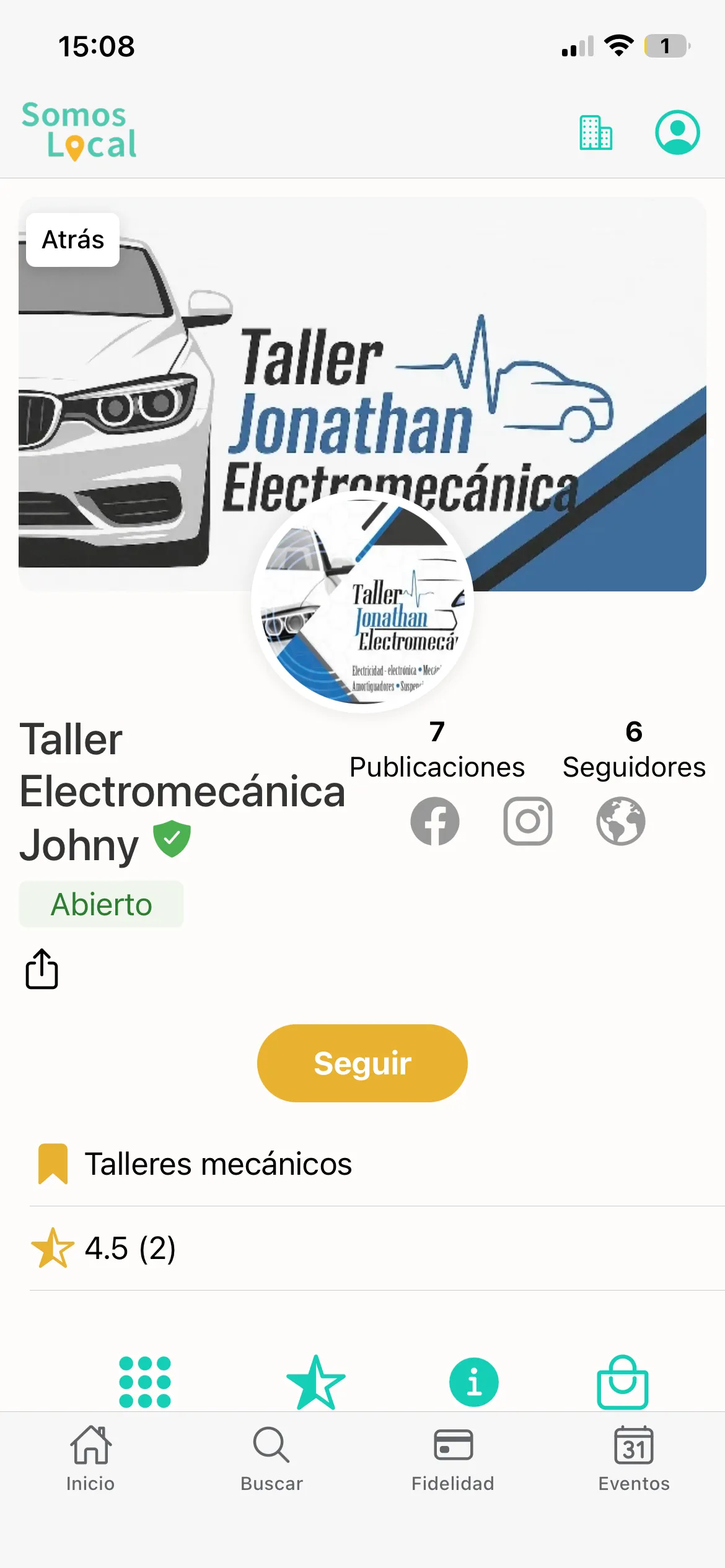 Página de comercio dentro de Somos Local